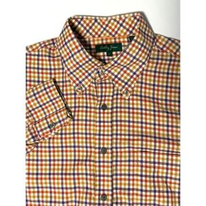 Bobby Jones Mens Large Orange Purple Gingham Check Cotton Button Down Shirt L
